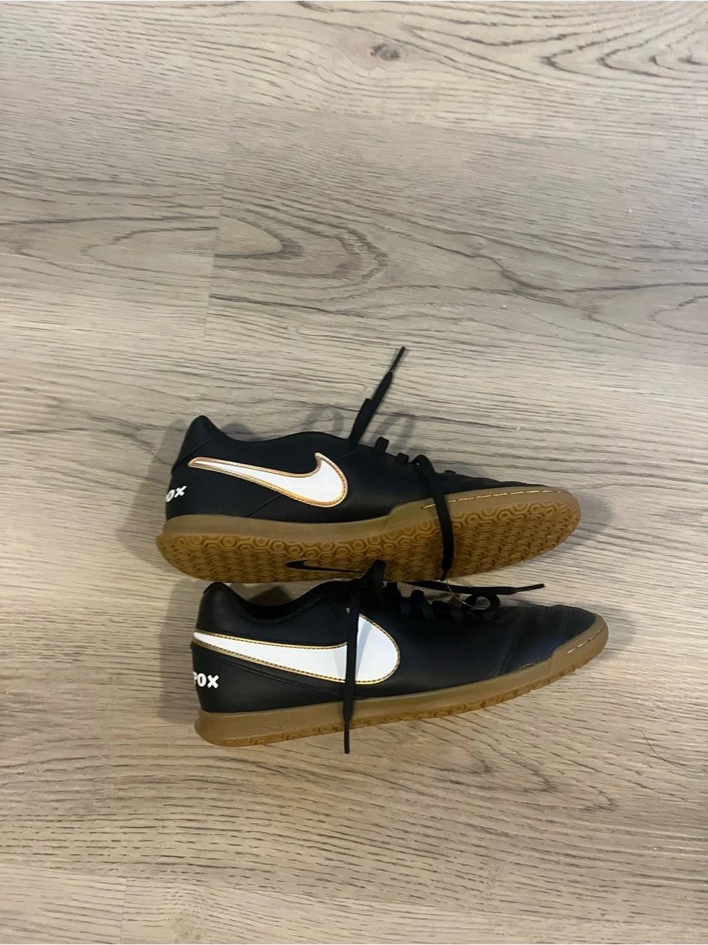 Nike Tiempox Black Indoor Soccer Shoes with White Swoosh, NWT